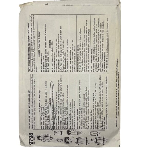 Simplicity Crafts Doll Sewing Pattern 9798 - Picture 2 of 3